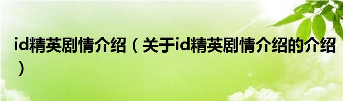 id精英剧情介绍（关于id精英剧情介绍的介绍）