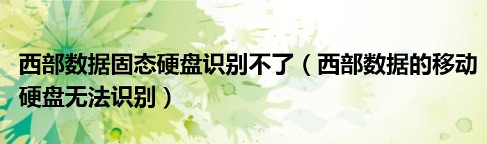 西部数据固态硬盘识别不了（西部数据的移动硬盘无法识别）