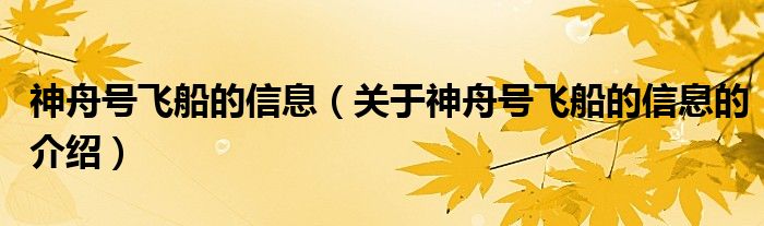神舟号飞船的信息（关于神舟号飞船的信息的介绍）