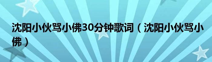 沈阳小伙骂小佛30分钟歌词（沈阳小伙骂小佛）