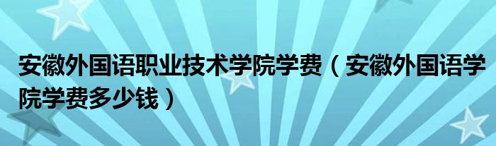 安徽外国语职业技术学院学费（安徽外国语学院学费多少钱）