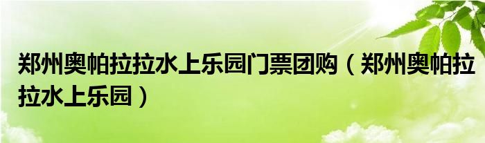 郑州奥帕拉拉水上乐园门票团购（郑州奥帕拉拉水上乐园）