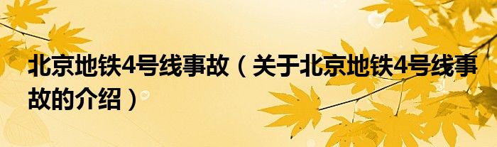 北京地铁4号线事故（关于北京地铁4号线事故的介绍）