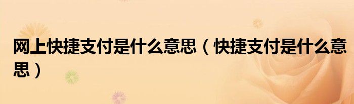 网上快捷支付是什么意思（快捷支付是什么意思）