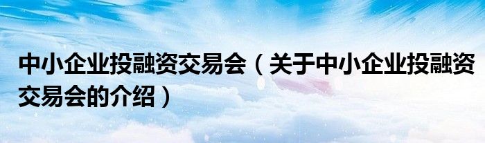 中小企业投融资交易会（关于中小企业投融资交易会的介绍）