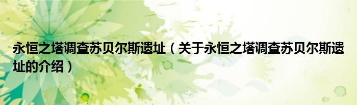 永恒之塔调查苏贝尔斯遗址（关于永恒之塔调查苏贝尔斯遗址的介绍）