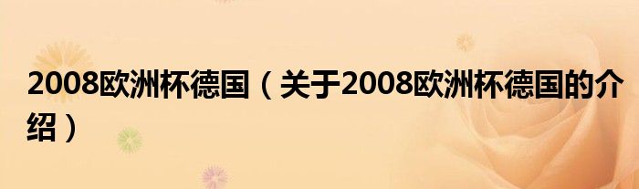 2008欧洲杯德国（关于2008欧洲杯德国的介绍）