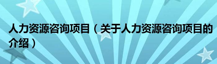 人力资源咨询项目（关于人力资源咨询项目的介绍）