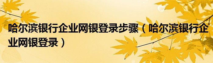 哈尔滨银行企业网银登录步骤（哈尔滨银行企业网银登录）