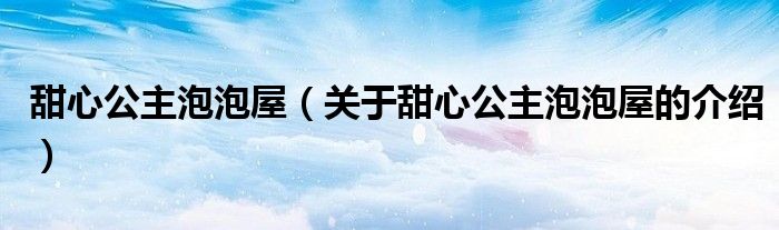 甜心公主泡泡屋（关于甜心公主泡泡屋的介绍）