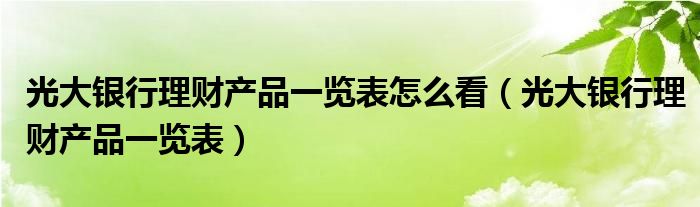 光大银行理财产品一览表怎么看（光大银行理财产品一览表）