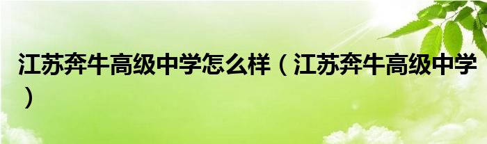 江苏奔牛高级中学怎么样（江苏奔牛高级中学）