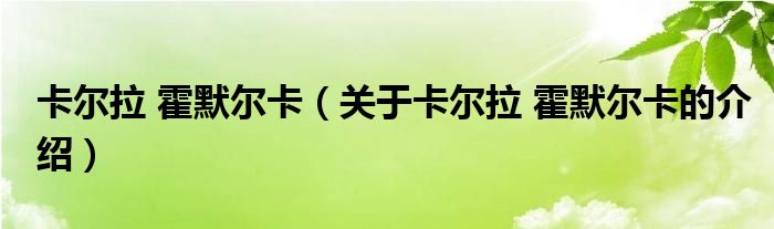 卡尔拉 霍默尔卡（关于卡尔拉 霍默尔卡的介绍）