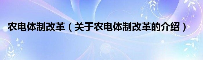 农电体制改革（关于农电体制改革的介绍）