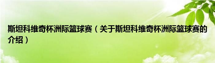 斯坦科维奇杯洲际篮球赛（关于斯坦科维奇杯洲际篮球赛的介绍）