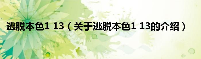 逃脱本色1 13（关于逃脱本色1 13的介绍）