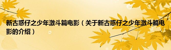 新古惑仔之少年激斗篇电影（关于新古惑仔之少年激斗篇电影的介绍）