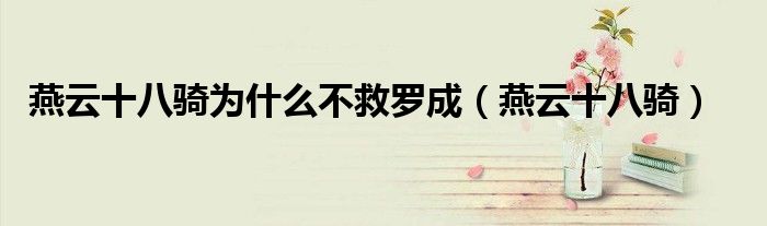 燕云十八骑为什么不救罗成（燕云十八骑）