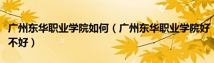 广州东华职业学院如何（广州东华职业学院好不好）