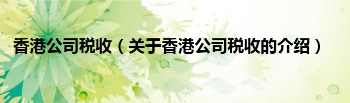 香港公司税收（关于香港公司税收的介绍）