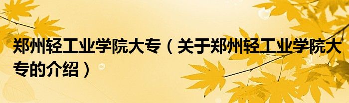 郑州轻工业学院大专（关于郑州轻工业学院大专的介绍）