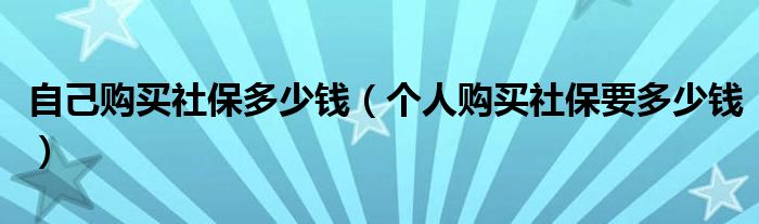 自己购买社保多少钱（个人购买社保要多少钱）