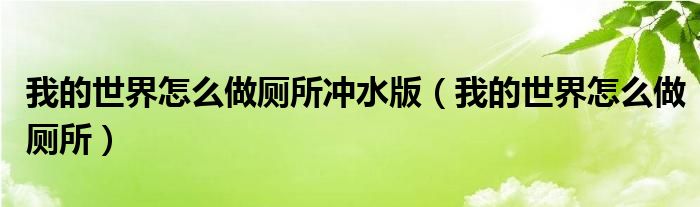 我的世界怎么做厕所冲水版（我的世界怎么做厕所）