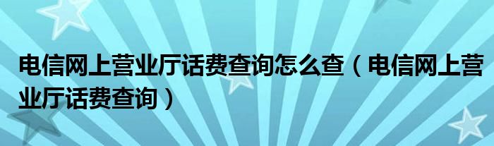 电信网上营业厅话费查询怎么查（电信网上营业厅话费查询）