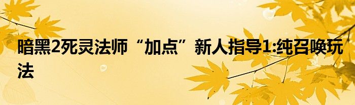 暗黑2死灵法师“加点”新人指导1:纯召唤玩法