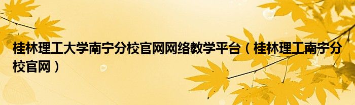 桂林理工大学南宁分校官网网络教学平台（桂林理工南宁分校官网）