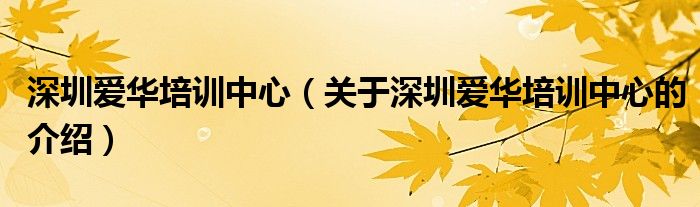深圳爱华培训中心（关于深圳爱华培训中心的介绍）