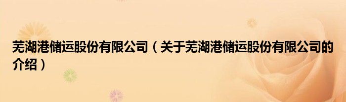 芜湖港储运股份有限公司（关于芜湖港储运股份有限公司的介绍）
