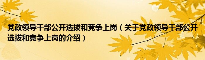 党政领导干部公开选拔和竞争上岗（关于党政领导干部公开选拔和竞争上岗的介绍）