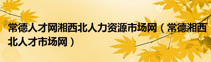 常德人才网湘西北人力资源市场网（常德湘西北人才市场网）