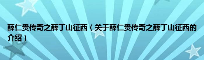 薛仁贵传奇之薛丁山征西（关于薛仁贵传奇之薛丁山征西的介绍）