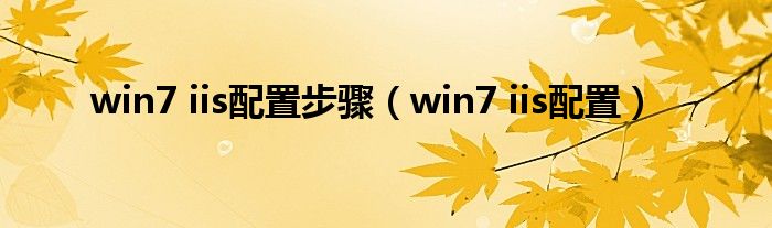 win7 iis配置步骤（win7 iis配置）