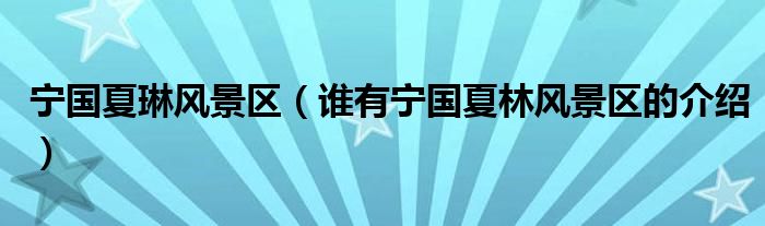 宁国夏琳风景区（谁有宁国夏林风景区的介绍）