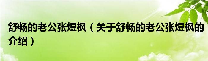 舒畅的老公张煜枫（关于舒畅的老公张煜枫的介绍）