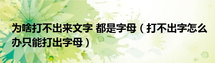 为啥打不出来文字 都是字母（打不出字怎么办只能打出字母）