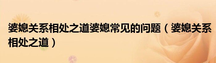 婆媳关系相处之道婆媳常见的问题（婆媳关系相处之道）