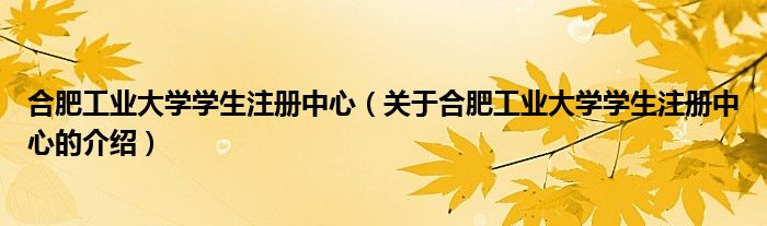 合肥工业大学学生注册中心（关于合肥工业大学学生注册中心的介绍）
