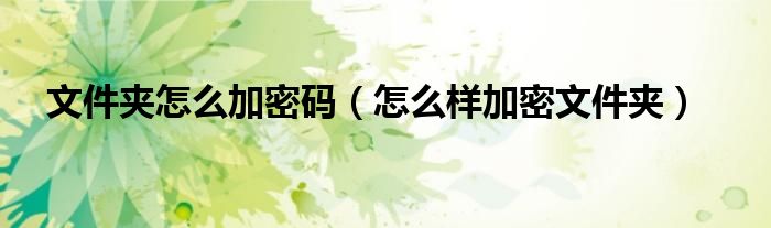 文件夹怎么加密码（怎么样加密文件夹）