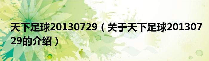 天下足球20130729（关于天下足球20130729的介绍）