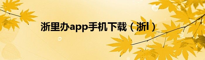 浙里办app手机下载（浙l）