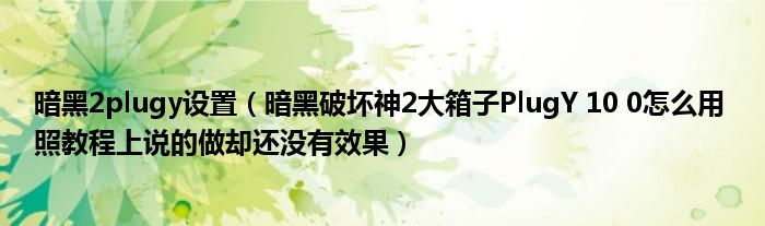 暗黑2plugy设置（暗黑破坏神2大箱子PlugY 10 0怎么用 照教程上说的做却还没有效果）