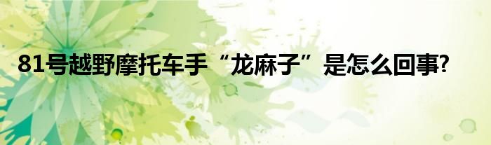 81号越野摩托车手“龙麻子”是怎么回事?