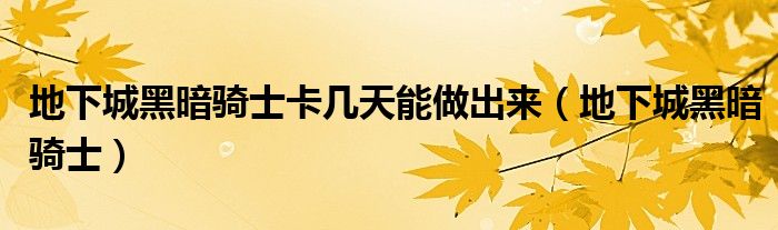 地下城黑暗骑士卡几天能做出来（地下城黑暗骑士）