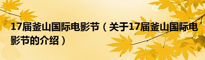 17届釜山国际电影节（关于17届釜山国际电影节的介绍）