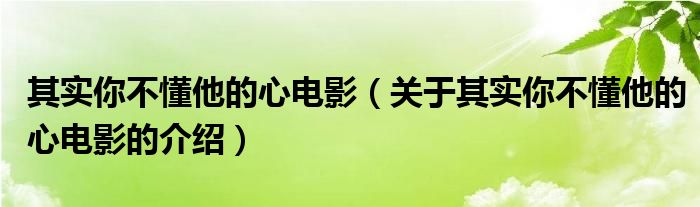 其实你不懂他的心电影（关于其实你不懂他的心电影的介绍）