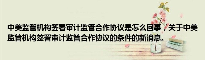 中美监管机构签署审计监管合作协议是怎么回事，关于中美监管机构签署审计监管合作协议的条件的新消息。